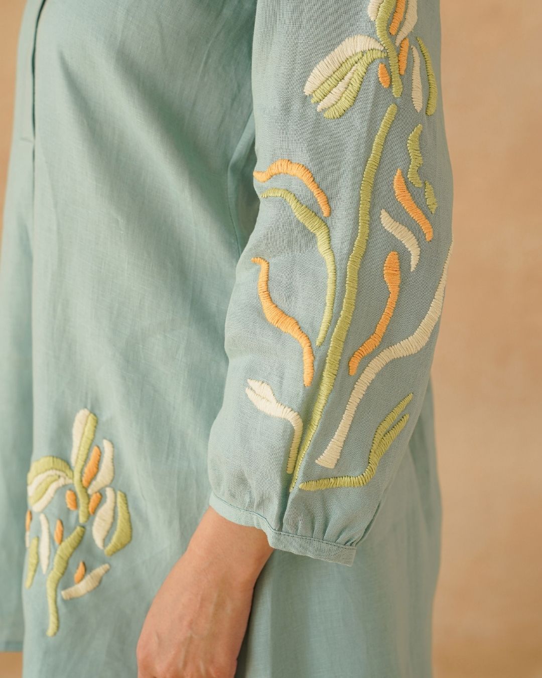 Aqua blue linen summer petals co ord set