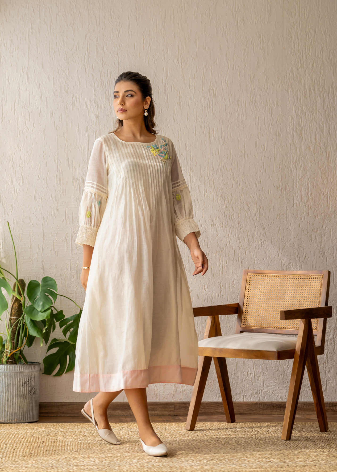Ivory Resham Roses Dress