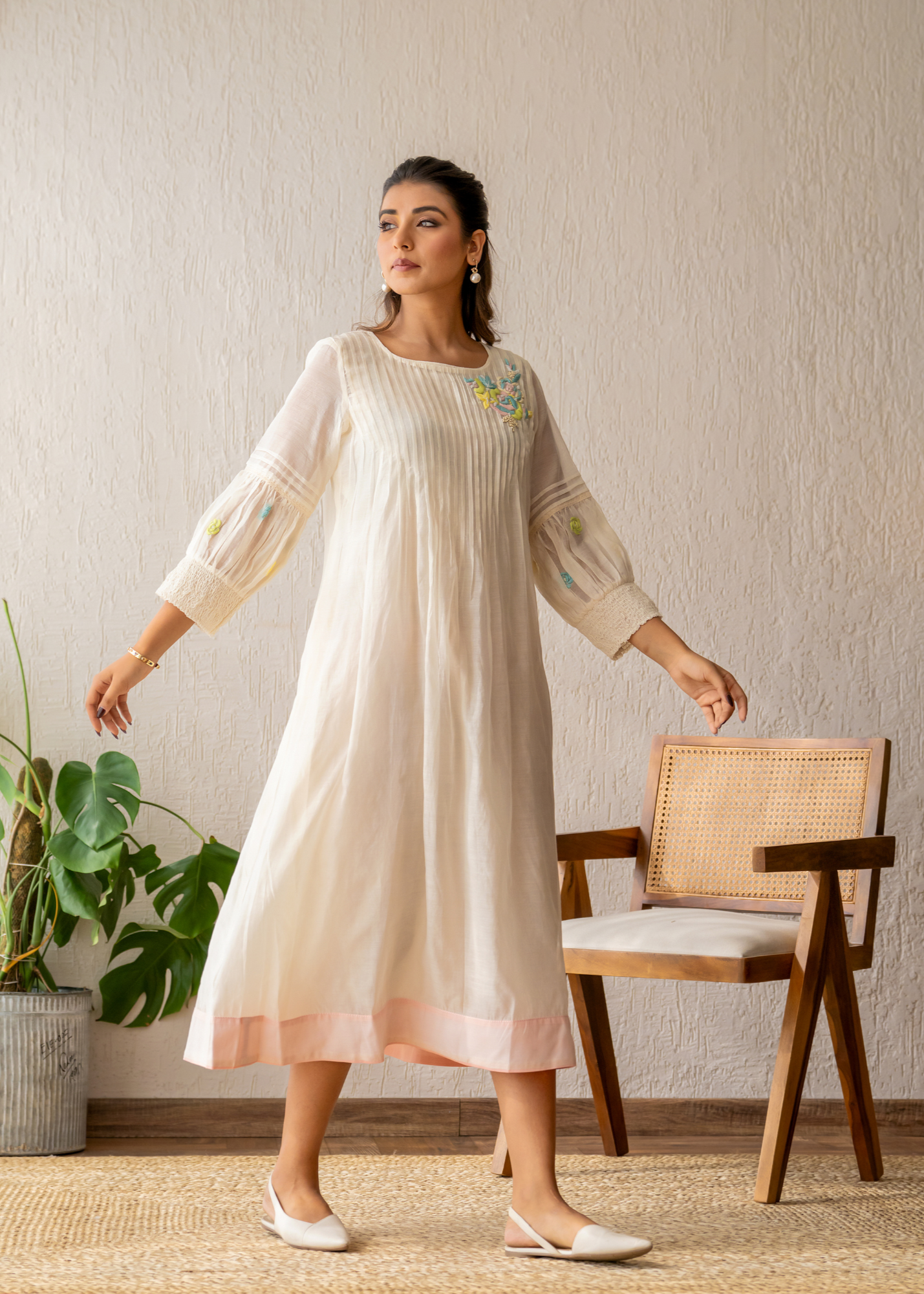 Ivory Resham Roses Dress