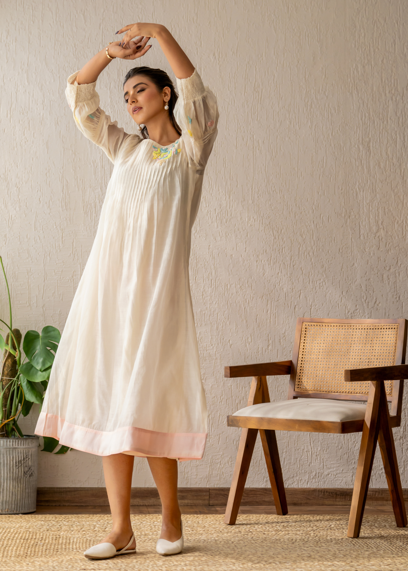 Ivory Resham Roses Dress