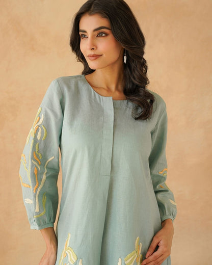 Aqua blue linen summer petals co ord set