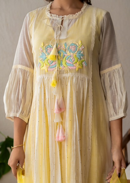 Resham Roses Ivory & Yellow Mukaish Suit Set