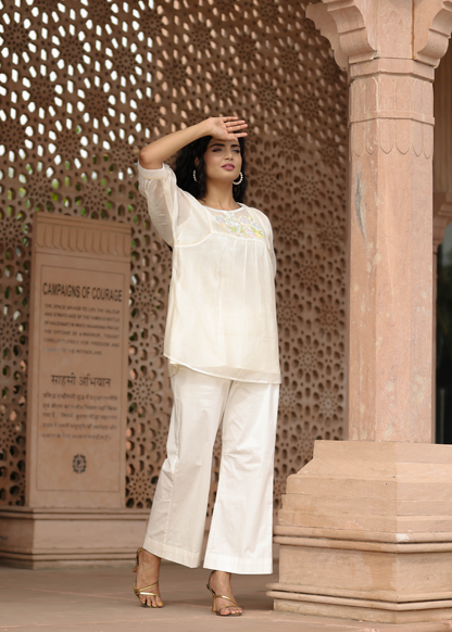 Resham Roses Ivory Tunic Set