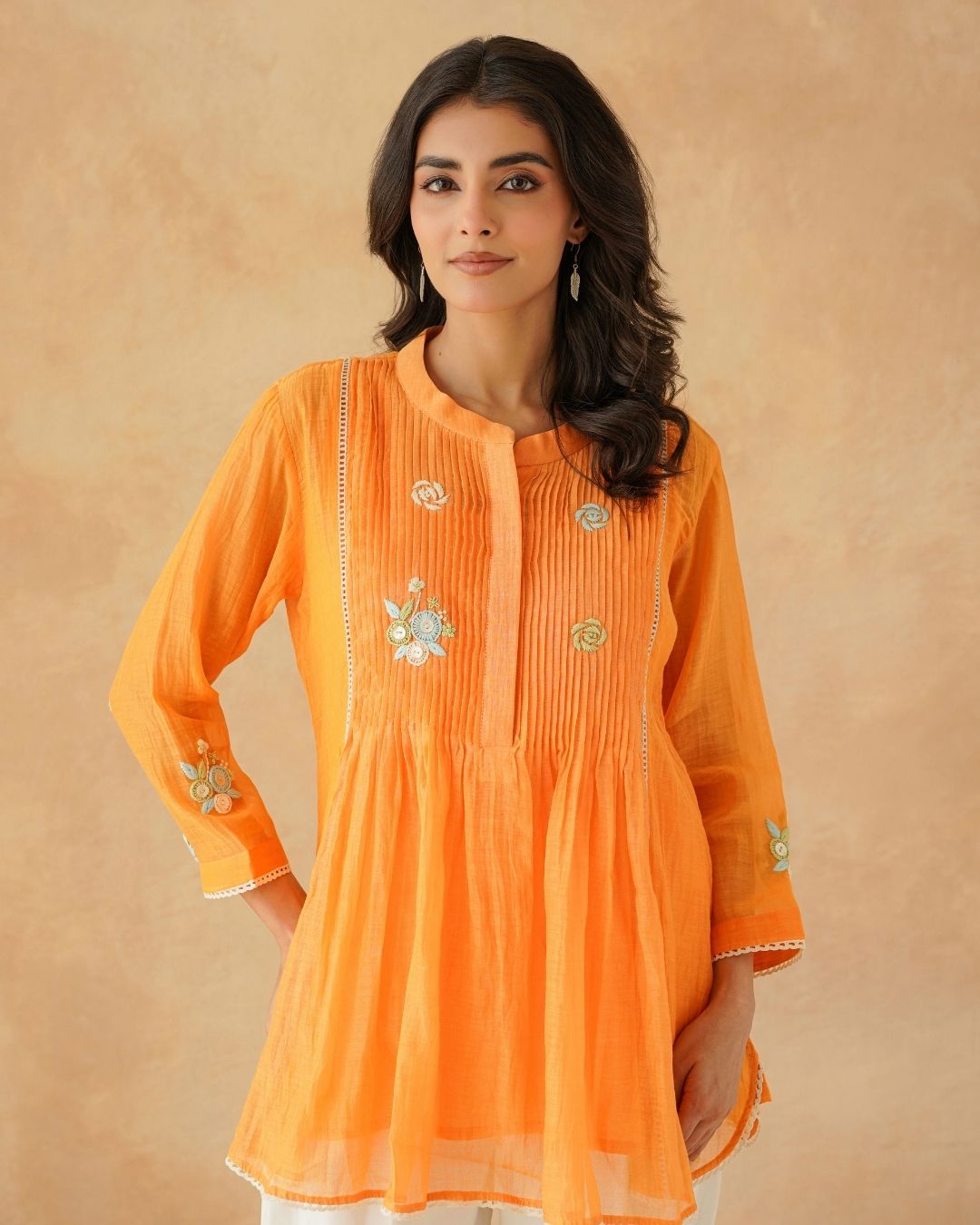 Pleated Orange Shirt