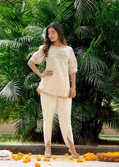 Resham Roses Ivory Dhoti Set