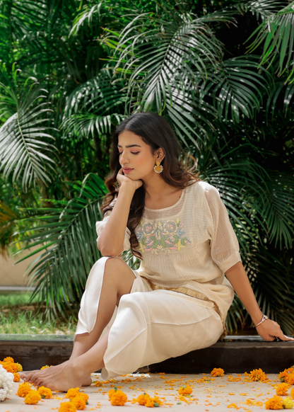 Resham Roses Ivory Dhoti Set