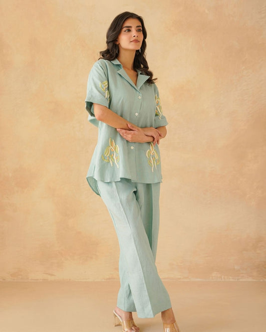 Aqua linen co ord set