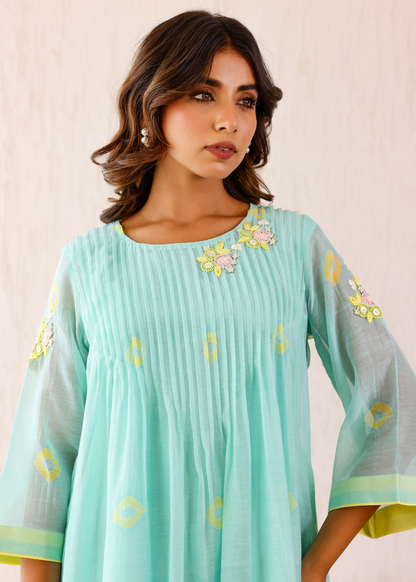 Pleated Turquoise Dress