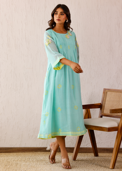 Pleated Turquoise Dress