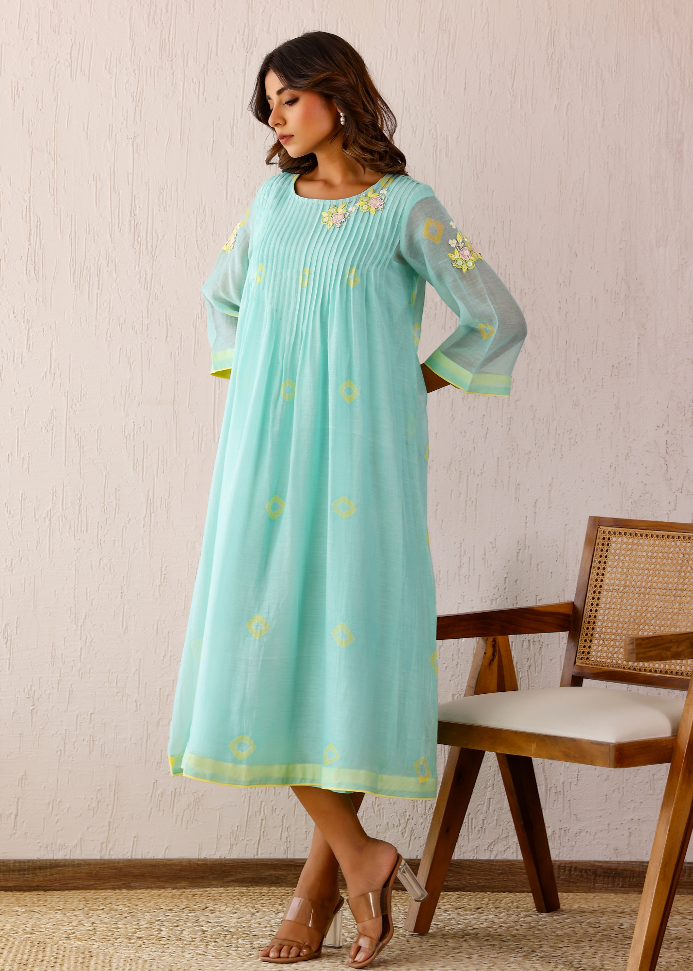 Pleated Turquoise Dress