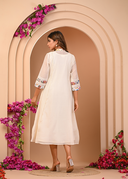 Ivory Pleated Floral Dress