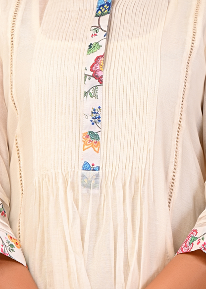 Ivory Pleated Floral Dress
