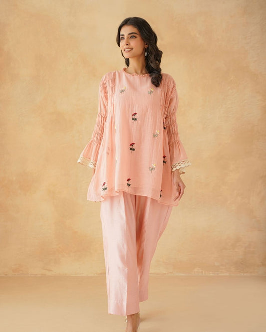 Delicate Smocked Pink co ord set