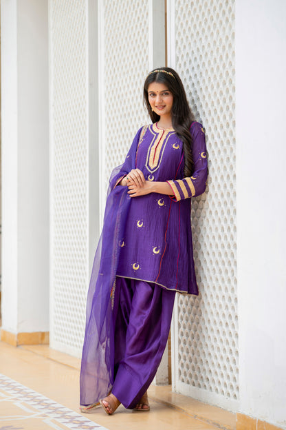PURPLE CHAAND GOTA FARSHI SET