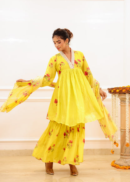 Yellow Floral Sharara Set