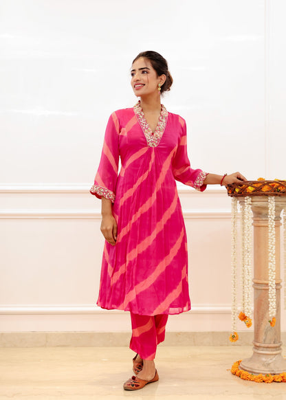 Fuchsia Pink Lehar Kurta Set