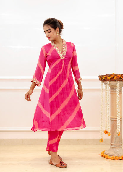 Fuchsia Pink Lehar Kurta Set