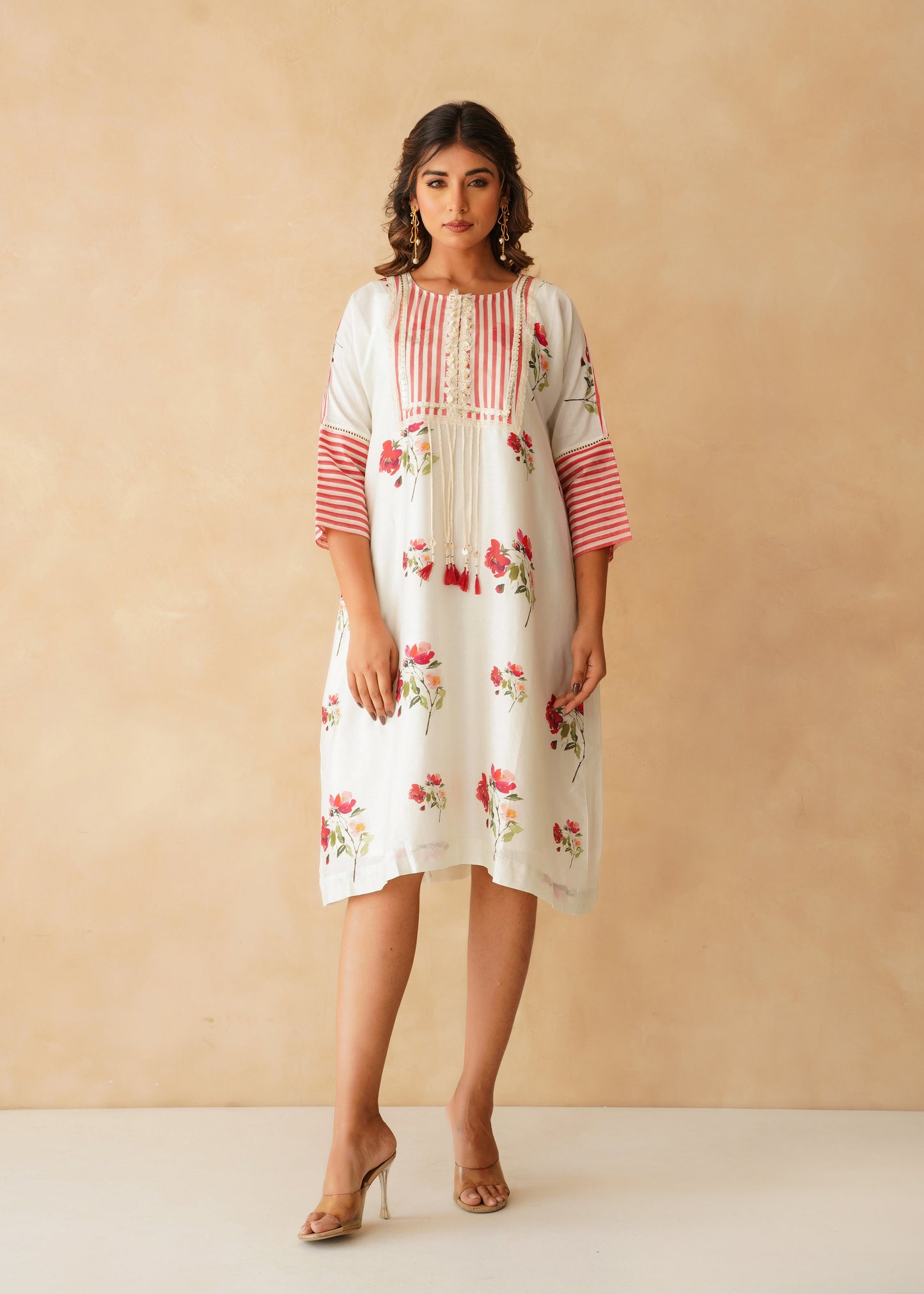 Ivory Crimson Floral Dress